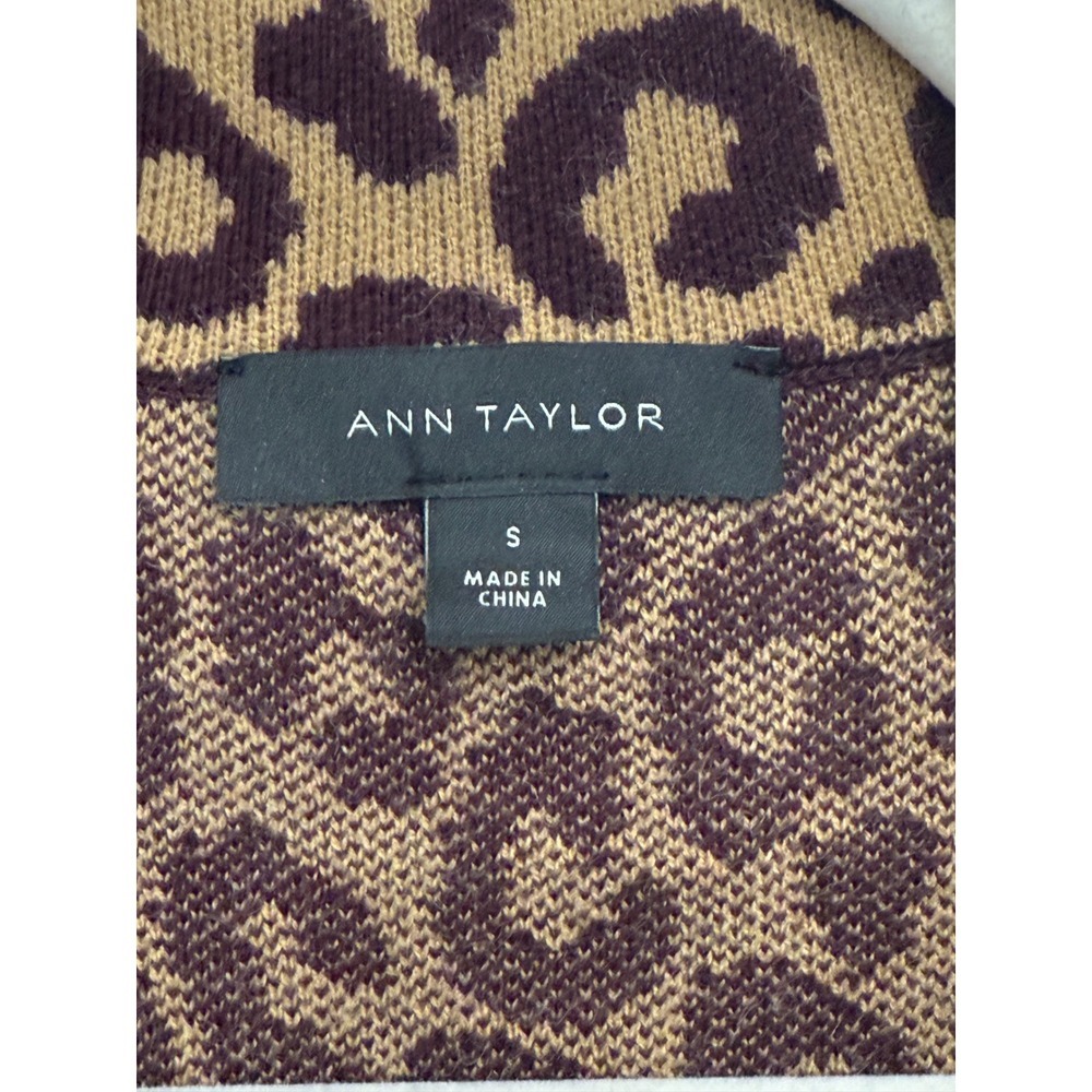 Ann Taylor Leopard Print Knit Blazer Cardigan Tan Brown Animal Print Small - Picture 3 of 4